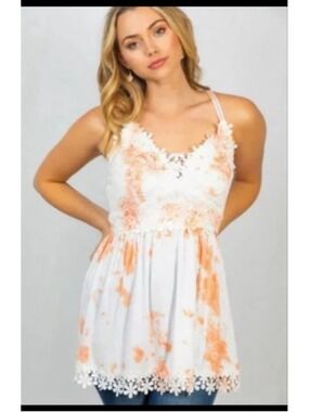 White Birch Boutique Tank Top - Creamy Orange Marbled Print - Size medium